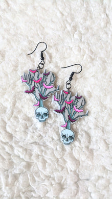 Dead Skull Xmas Tree With Bat Ornaments Alternative Christmas Acrylic Earrings