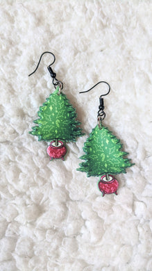 Xmas Trees With Creepy Ornaments Alternative Christmas Acrylic Earrings