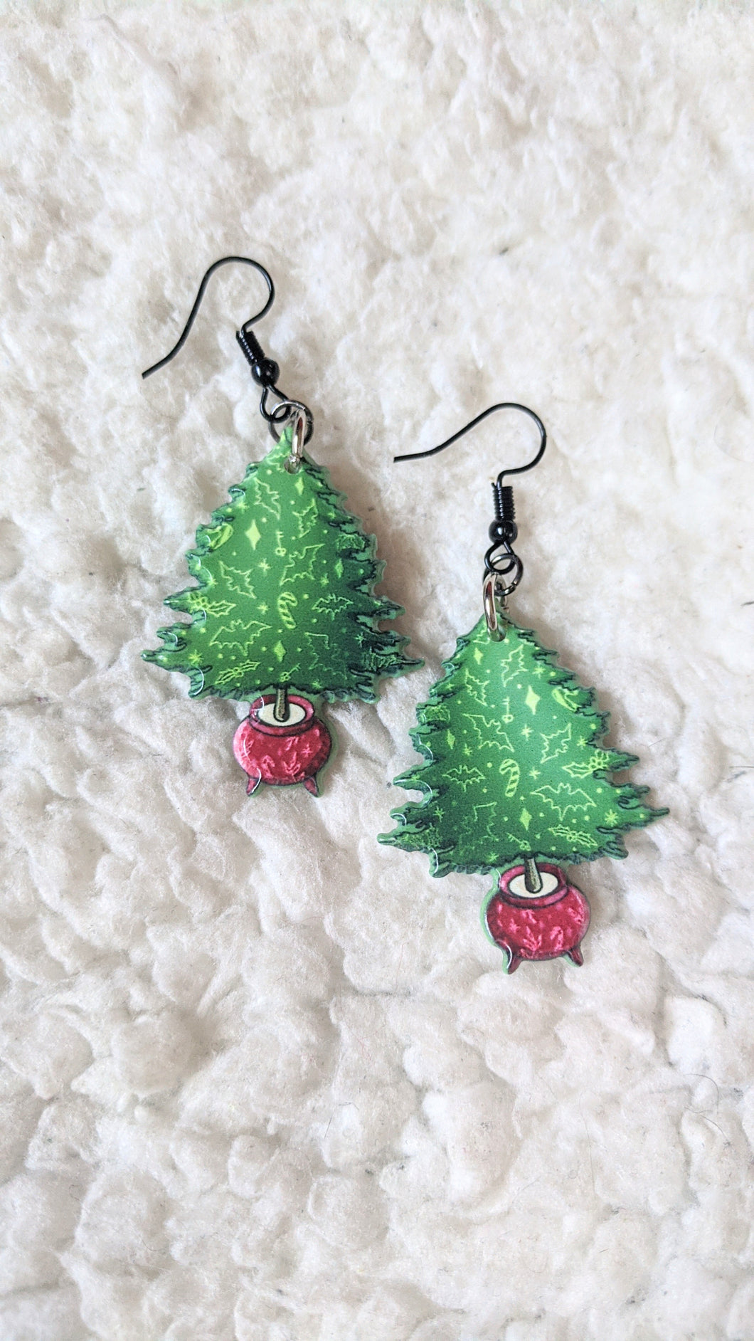 Xmas Trees With Creepy Ornaments Alternative Christmas Acrylic Earrings