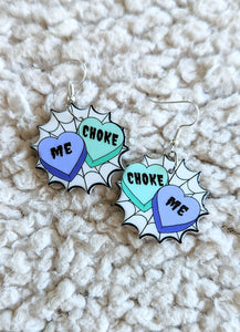 Choke Me Conversation Hearts Spider Web Alternative Halloween Acrylic Earrings