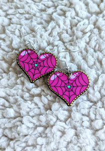 Spider Web Heart Alternative Halloween Acrylic Earrings
