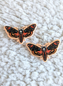 Skull Moth Gothic Acrylic Dangle Earrings