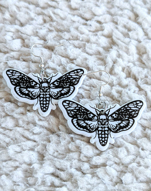 Skull Moth Gothic Acrylic Dangle Earrings