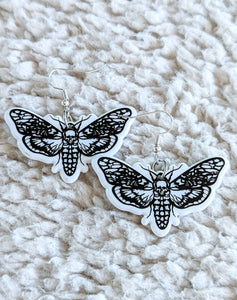 Skull Moth Gothic Acrylic Dangle Earrings