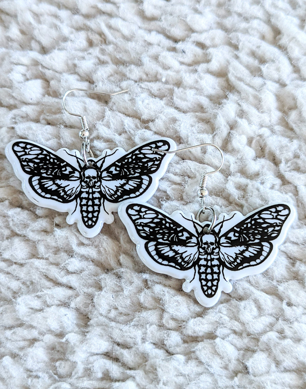 Skull Moth Gothic Acrylic Dangle Earrings