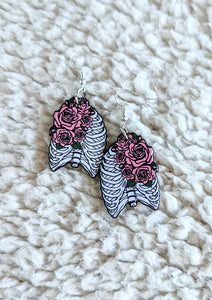 Floral Skeleton Ribs Alternative Acrylic Earrings