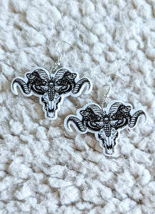 Ram Skull With Skull Moth Gothic Acrylic Dangle Earrings
