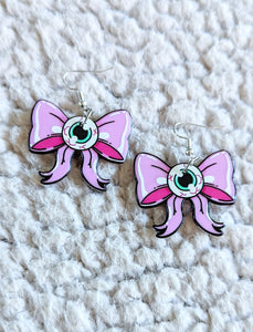 Eye Ball Ribbon Bow Alternative Halloween Acrylic Earrings