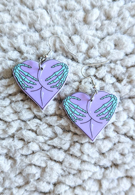 Skeleton Hands Squeezing Cheeks Alternative Acrylic Dangle Earrings