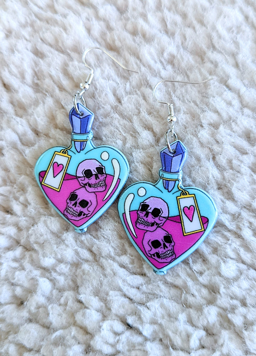 Skulls Love Potion Bottle Alternative Halloween Acrylic Earrings