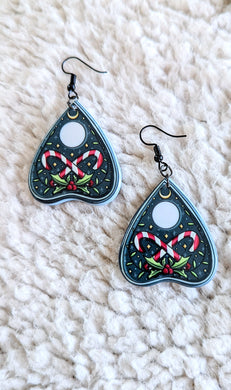 Crossed Candy Canes Ouija Planchette Alternative Christmas Acrylic Earrings