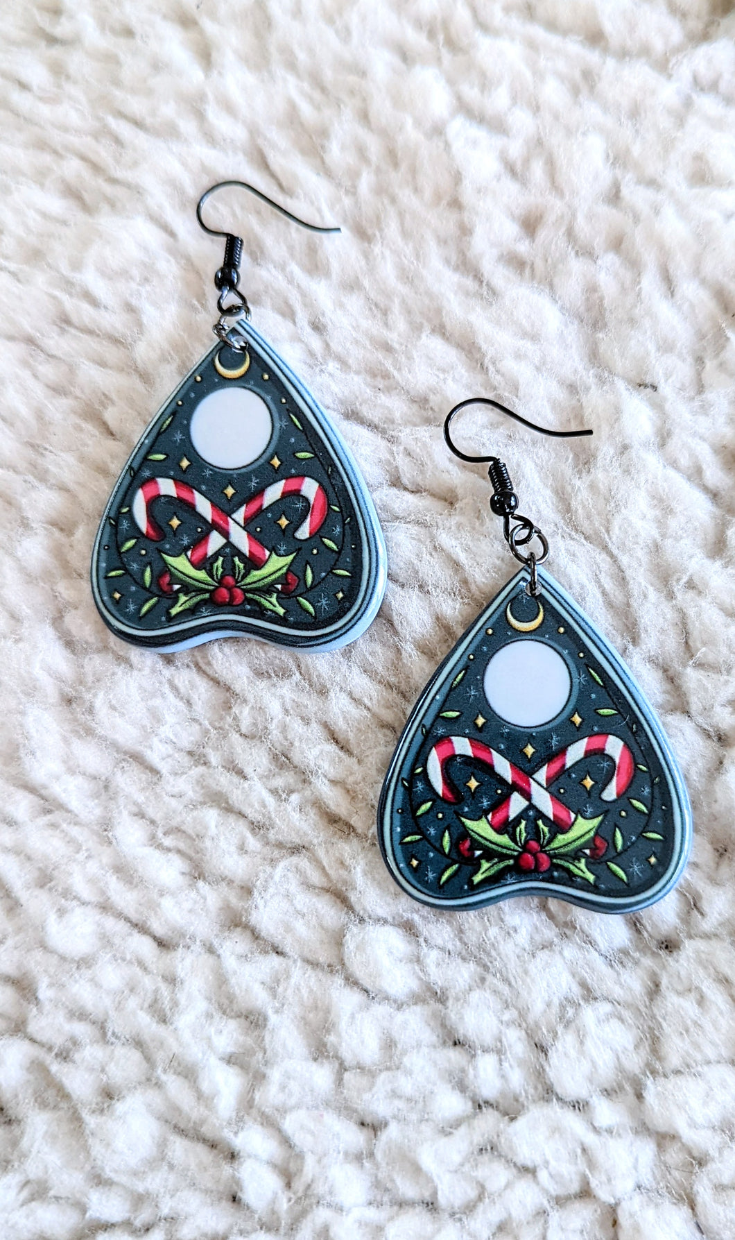 Crossed Candy Canes Ouija Planchette Alternative Christmas Acrylic Earrings