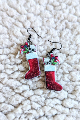 Skull Stockings Alternative Christmas Acrylic Earrings