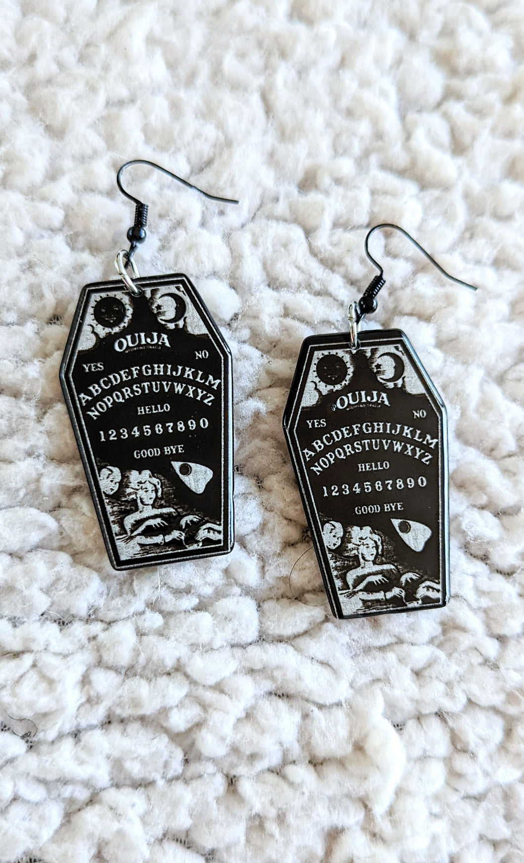 Ouija Board Coffin Acrylic Earrings