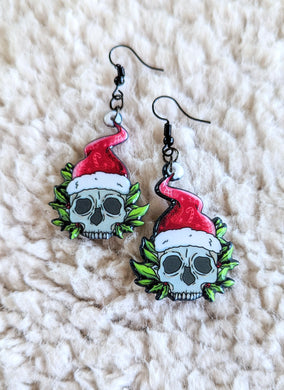 Santa Hat Skulls Alternative Christmas Acrylic Earrings