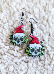 Santa Hat Skulls Alternative Christmas Acrylic Earrings