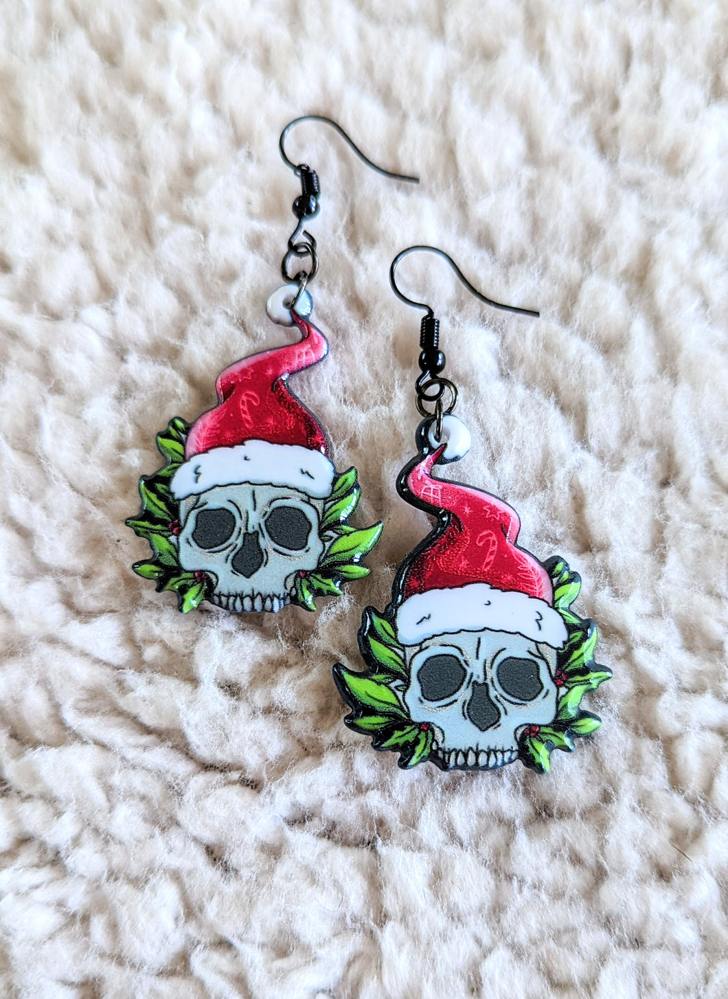 Santa Hat Skulls Alternative Christmas Acrylic Earrings