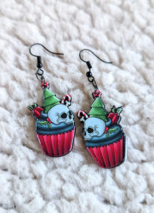 Skull Xmas Tree Cupcake Alternative Christmas Acrylic Earrings