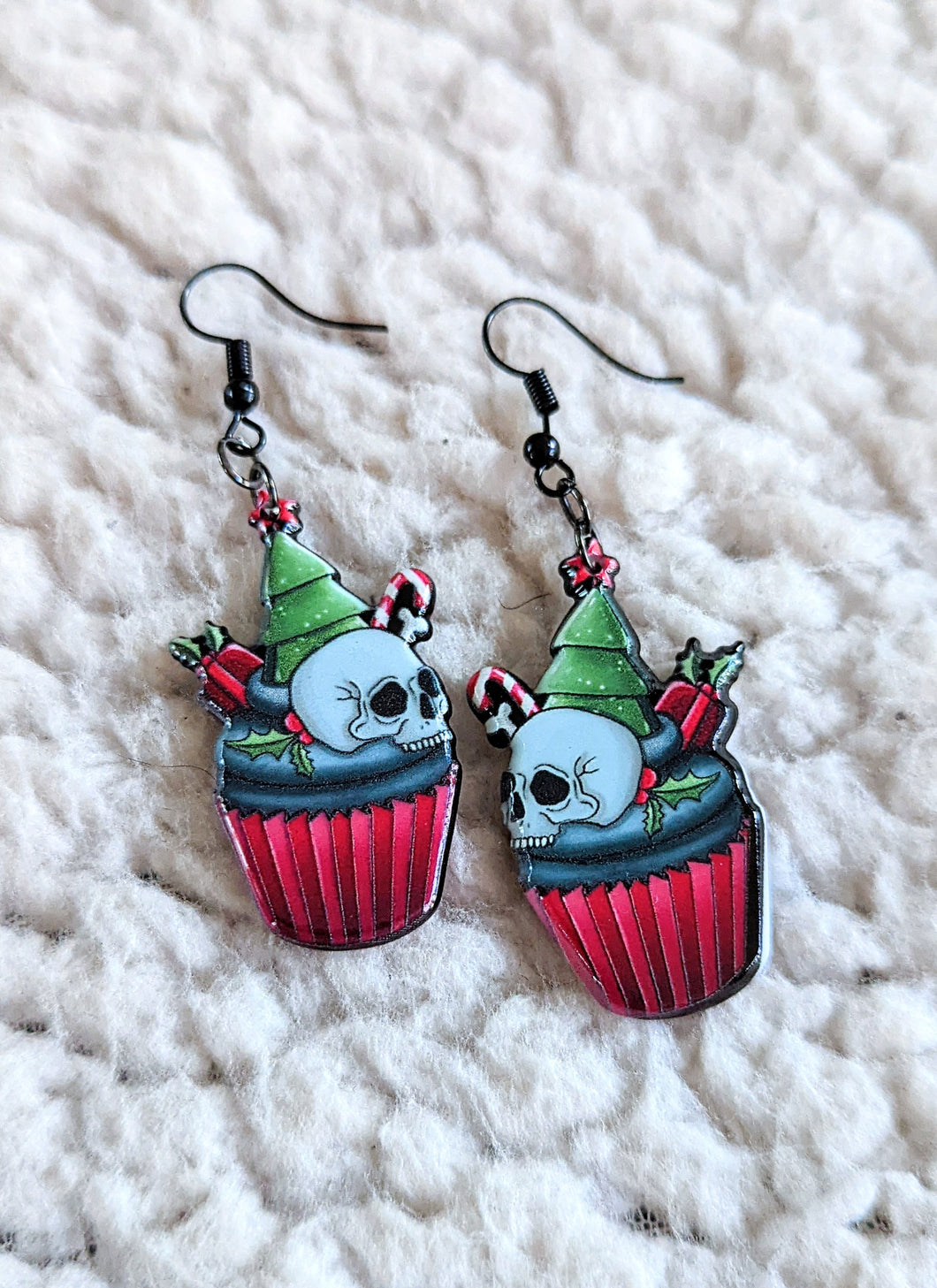 Skull Xmas Tree Cupcake Alternative Christmas Acrylic Earrings