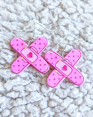 X Heart Band Aides Alternative Acrylic Dangle Earrings