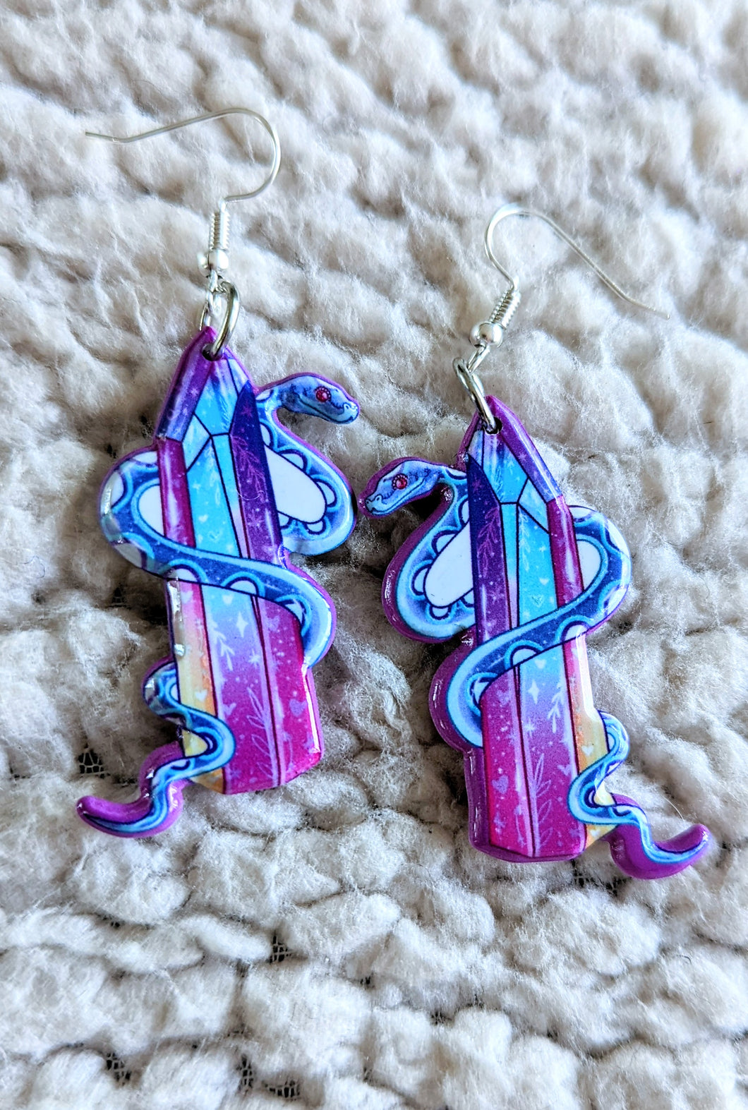 Snake And Crystal Point Alternative Acrylic Earrings