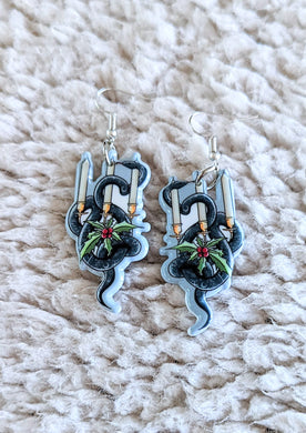 Snake And Holly Candleabra Alternative Christmas Acrylic Earrings