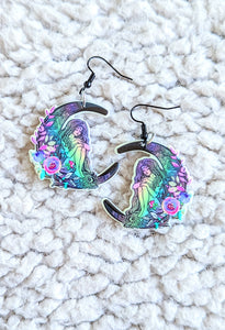 Crescent Moon Spring Goddess Witch Alternative Acrylic Earrings
