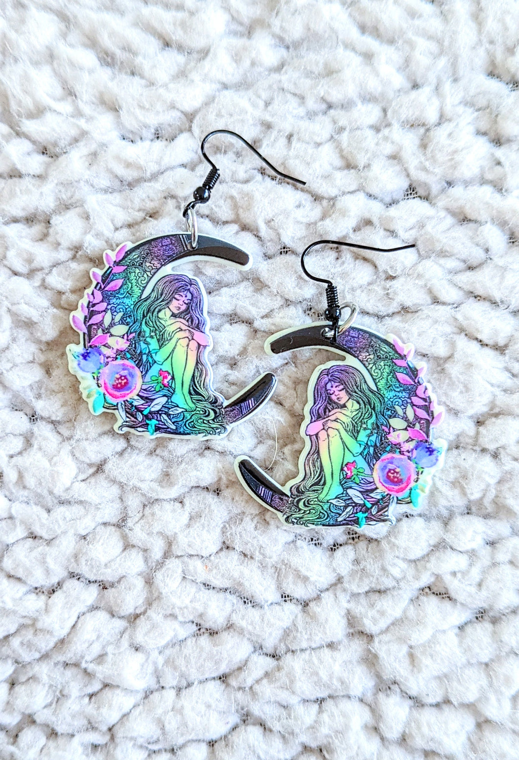 Crescent Moon Spring Goddess Witch Alternative Acrylic Earrings