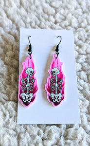 Flaming Skeleton Alternative Halloween Acrylic Earrings