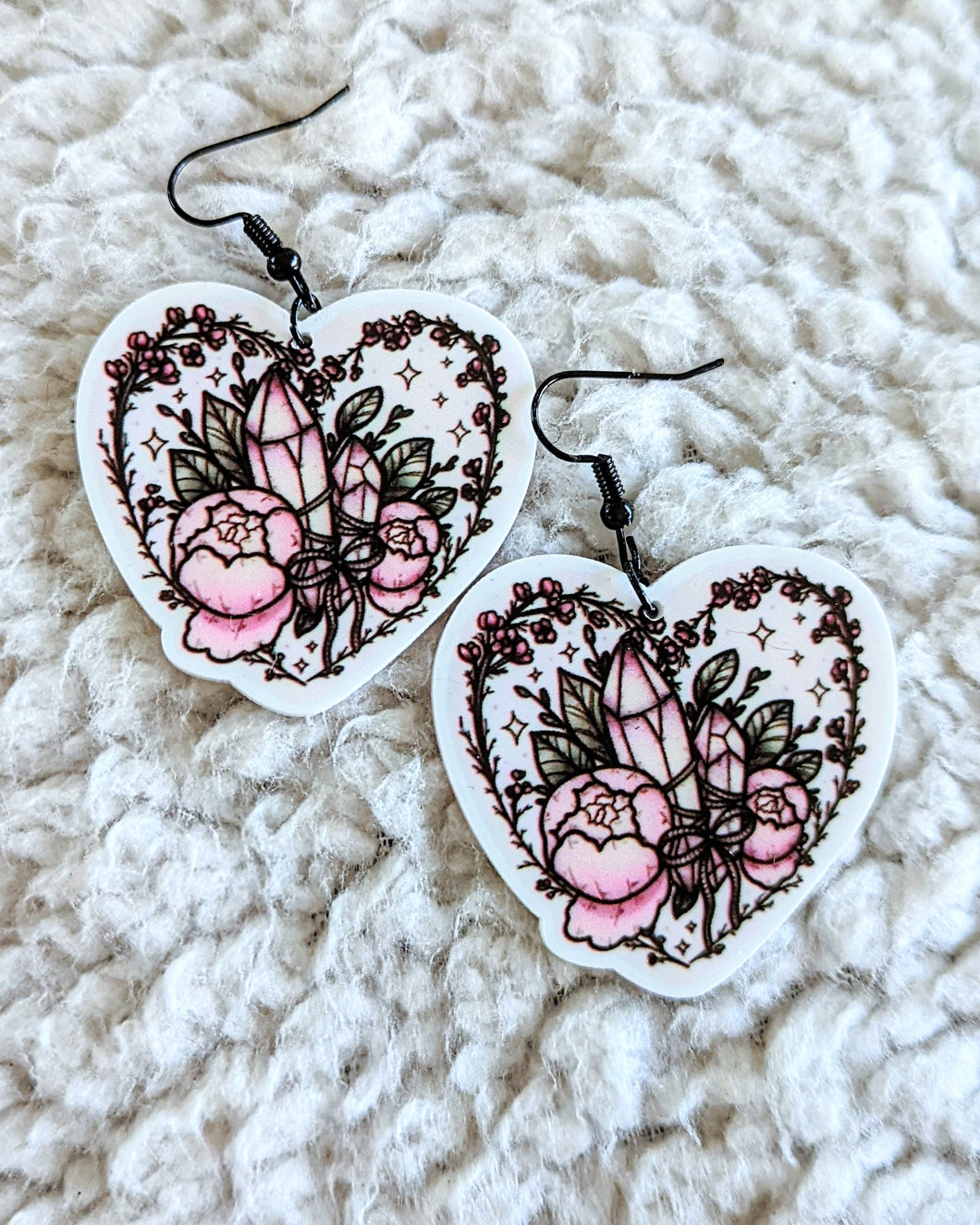 Crystal Cluster Floral Heart Resin Flatback Dangle Earrings