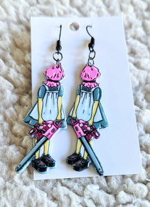 Girl With Chainsaw Alternative Halloween Acrylic Earrings