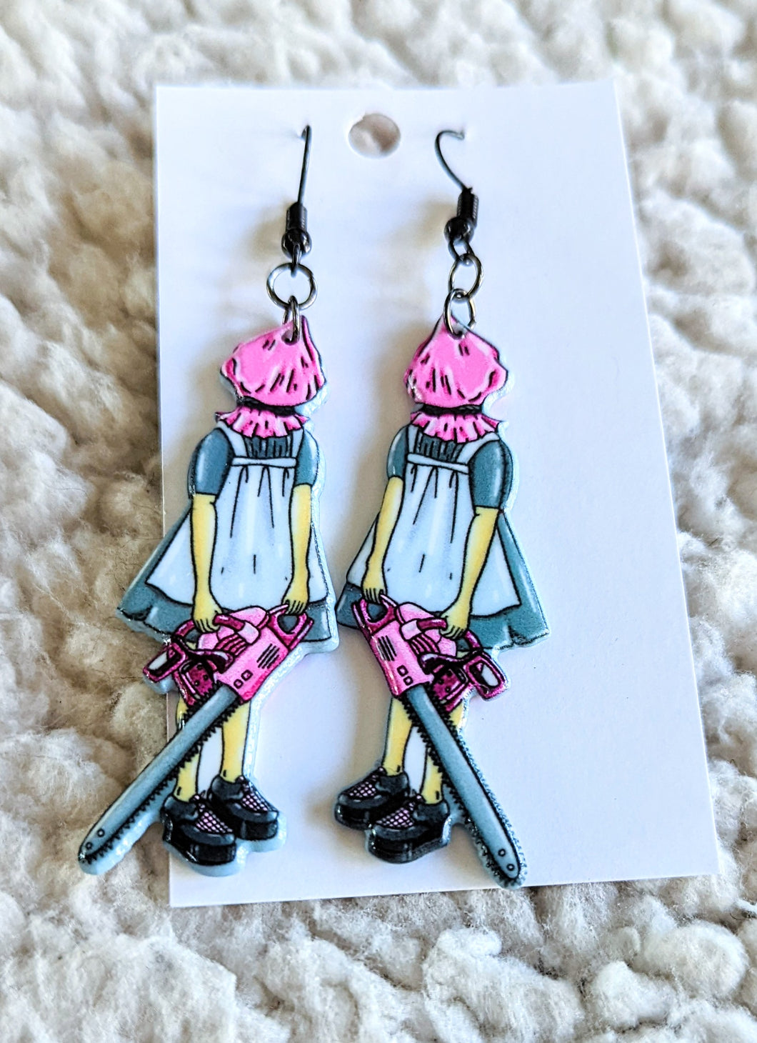 Girl With Chainsaw Alternative Halloween Acrylic Earrings