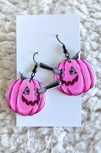Stabbed Jack O'Lantern Pumpkin Alternative Halloween Acrylic Earrings