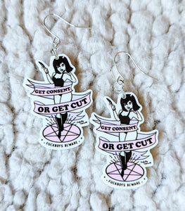 Get Consent or Get Cut Resin Flatback Dangle Earrings